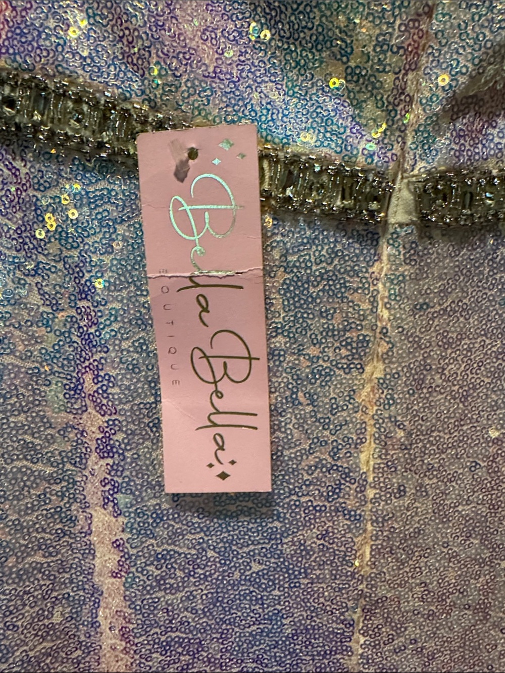 Iridescent Off-Shoulder Sequin Evening Gown - Pink - Picture 5 of 5